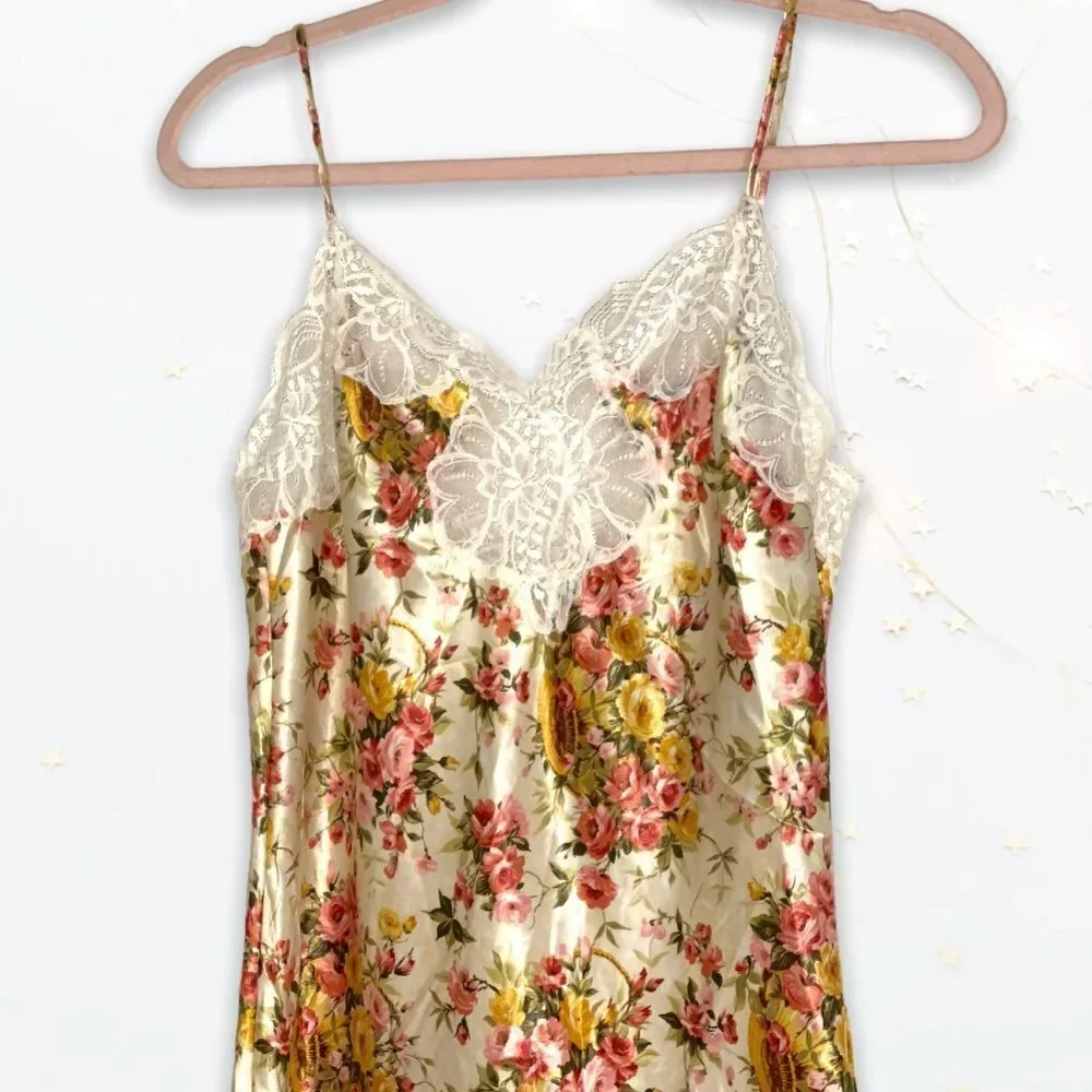 VTG Oscar De La Renta (M) Floral Satin Chemise